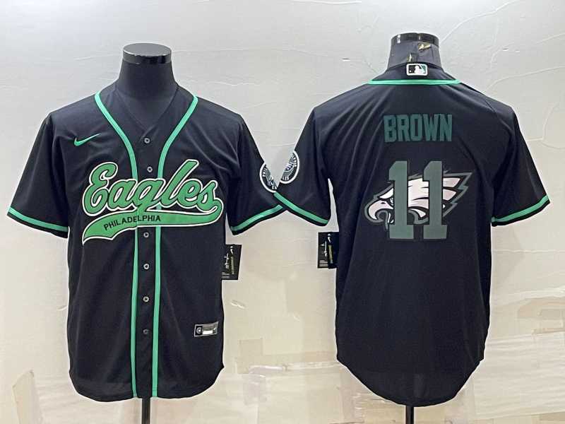 Men's Philadelphia Eagles #11 AJ Brown Black Team Big Logo With Patch Cool Base Stitched Baseball Jersey,We sell and wholesale Men's Philadelphia Eagles #11 AJ Brown Black Team Big Logo With Patch Cool Base Stitched Baseball Jersey on line form chian!